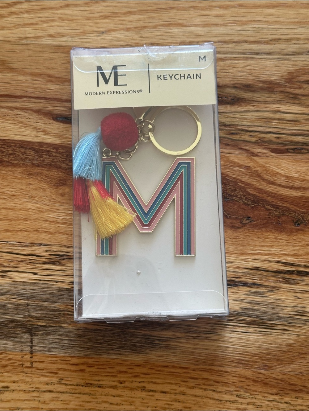 Modern Expressions 'M' Multicolor Keychain with Red Pom and Tassels